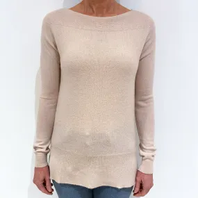 Ice Pink Cashmere Slashed Crew Neck Jumper Small