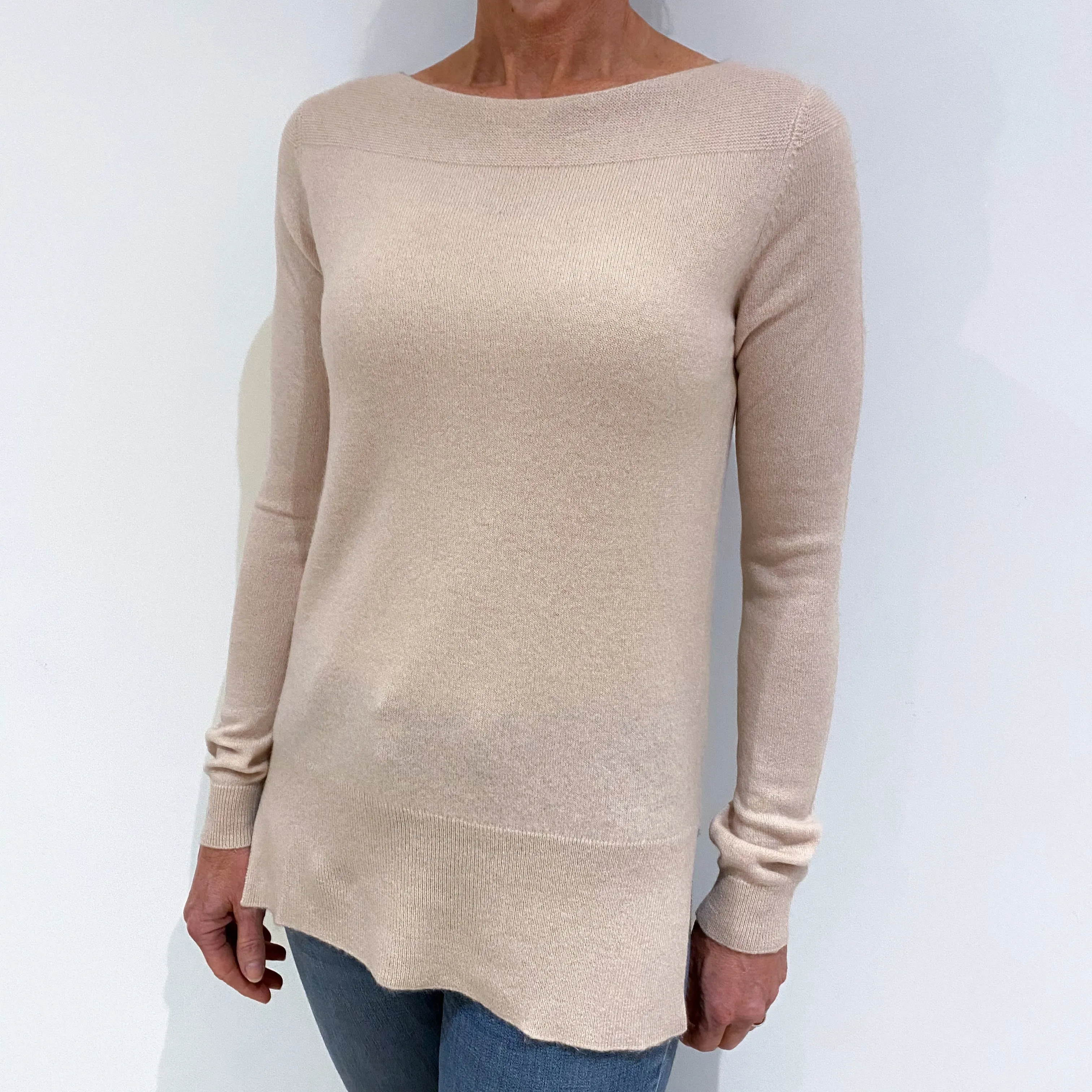 Ice Pink Cashmere Slashed Crew Neck Jumper Small