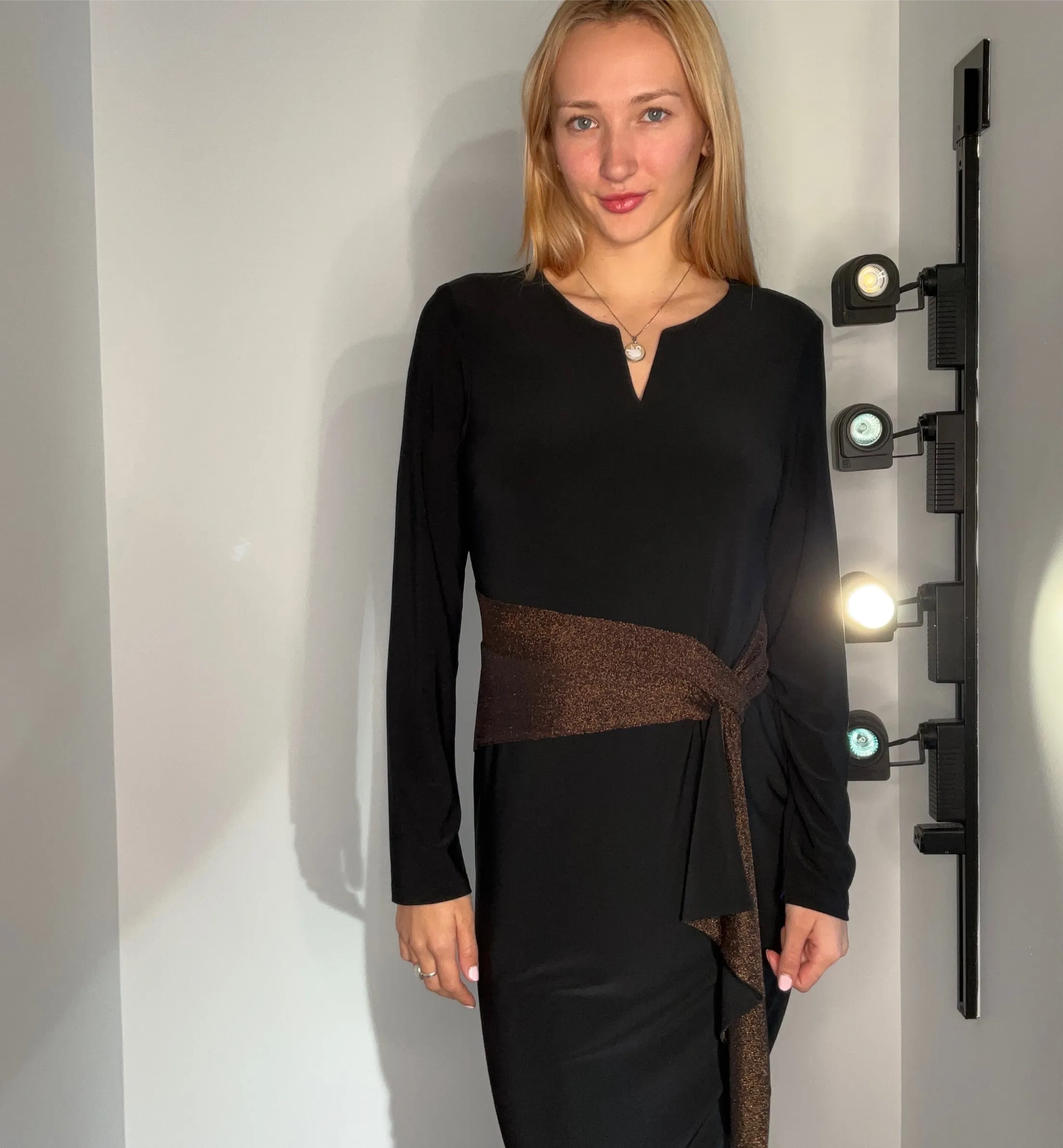 ILLUSION WRAP METALLIC DRESS