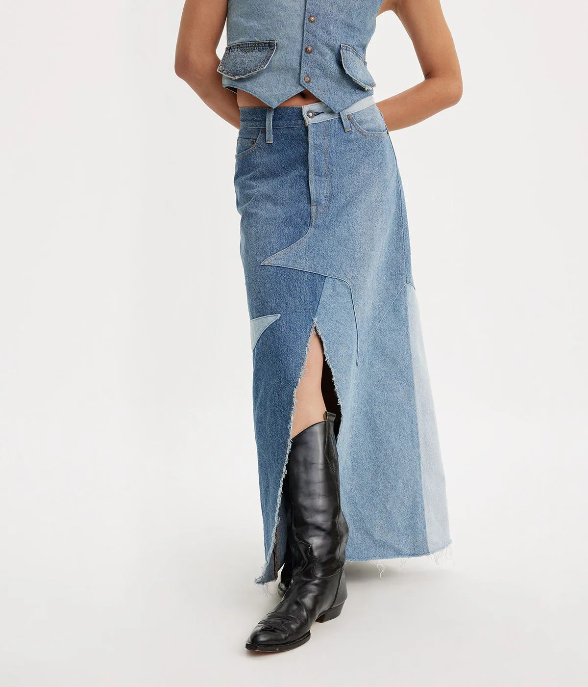 LEVI'S WOMENS PRIDE ICON LONG SKIRT A8395-0000 PATCHWORK DENIM