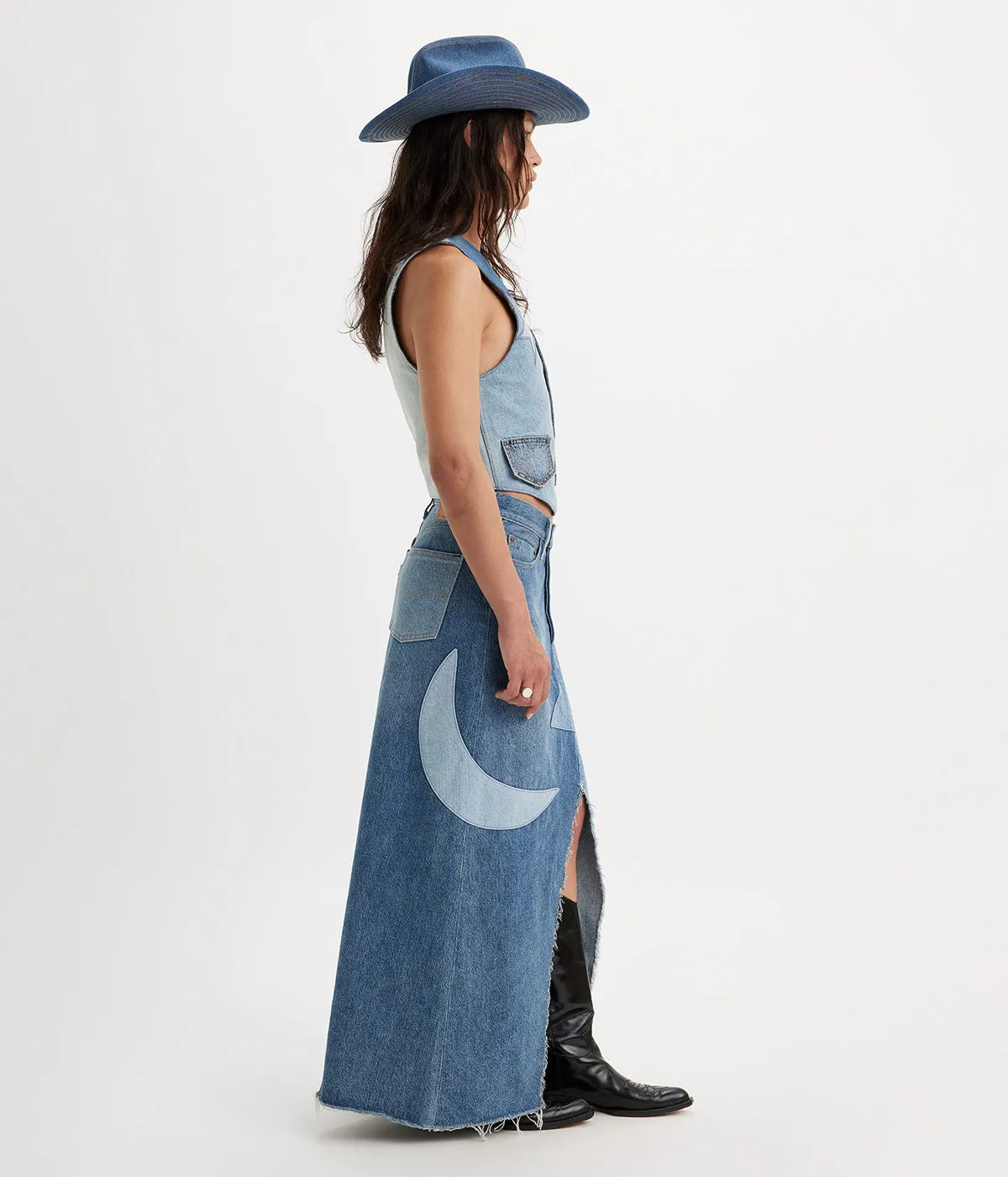 LEVI'S WOMENS PRIDE ICON LONG SKIRT A8395-0000 PATCHWORK DENIM