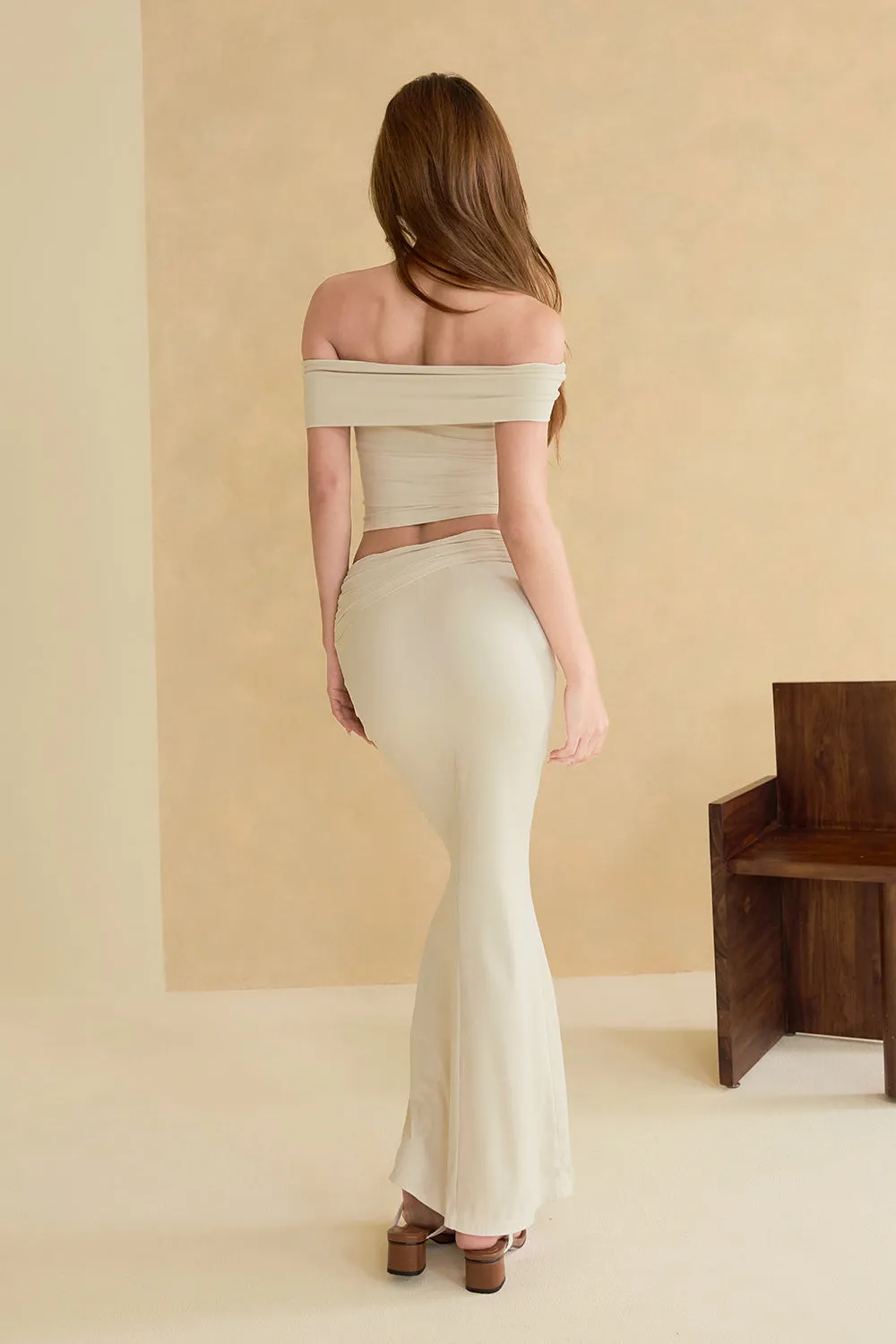 奶蓋翻腰設計長裙<br>mumm SOFT Front Ruched Maxi Skirt