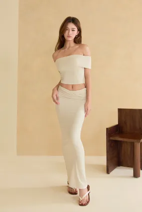奶蓋翻腰設計長裙<br>mumm SOFT Front Ruched Maxi Skirt