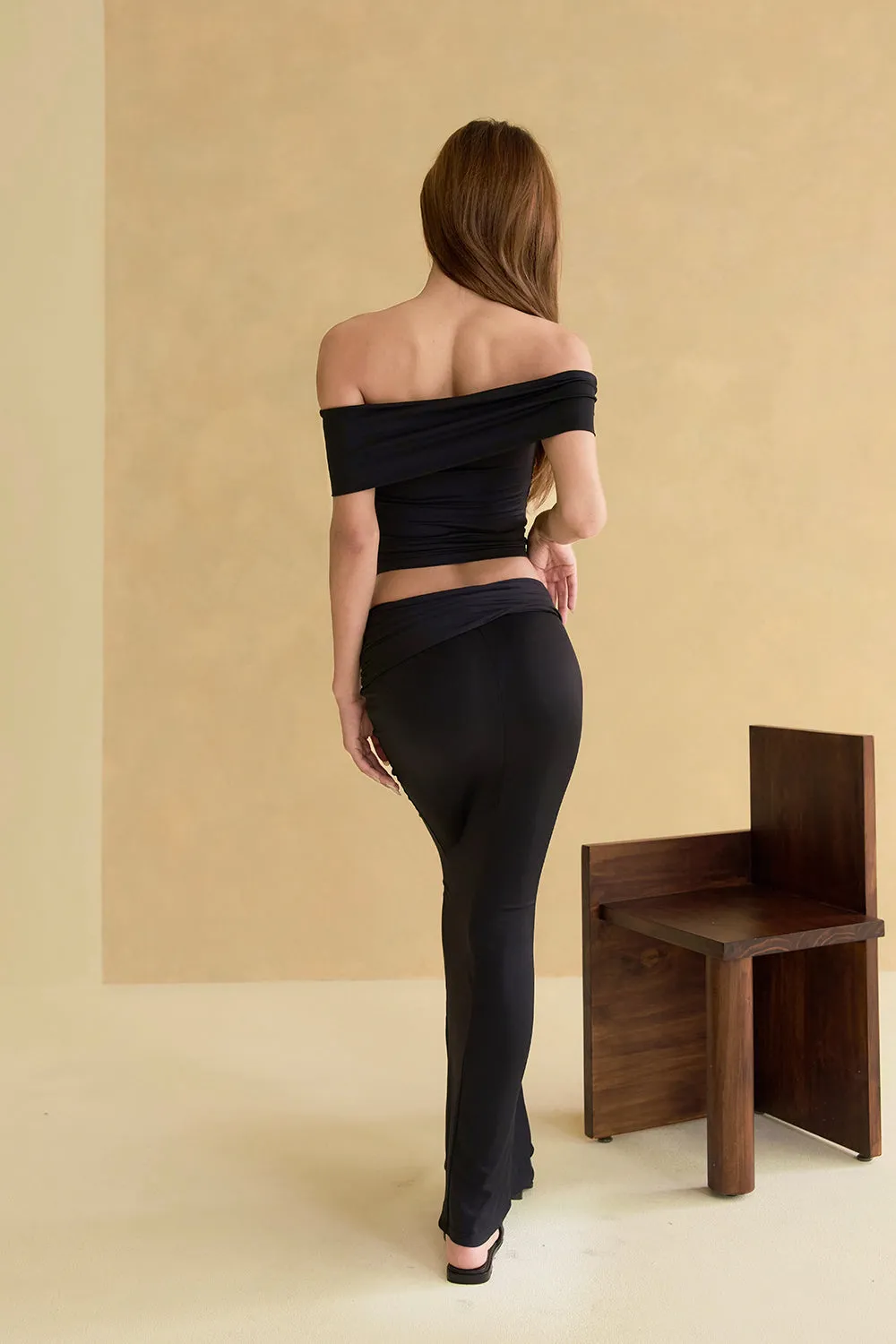 奶蓋翻腰設計長裙<br>mumm SOFT Front Ruched Maxi Skirt