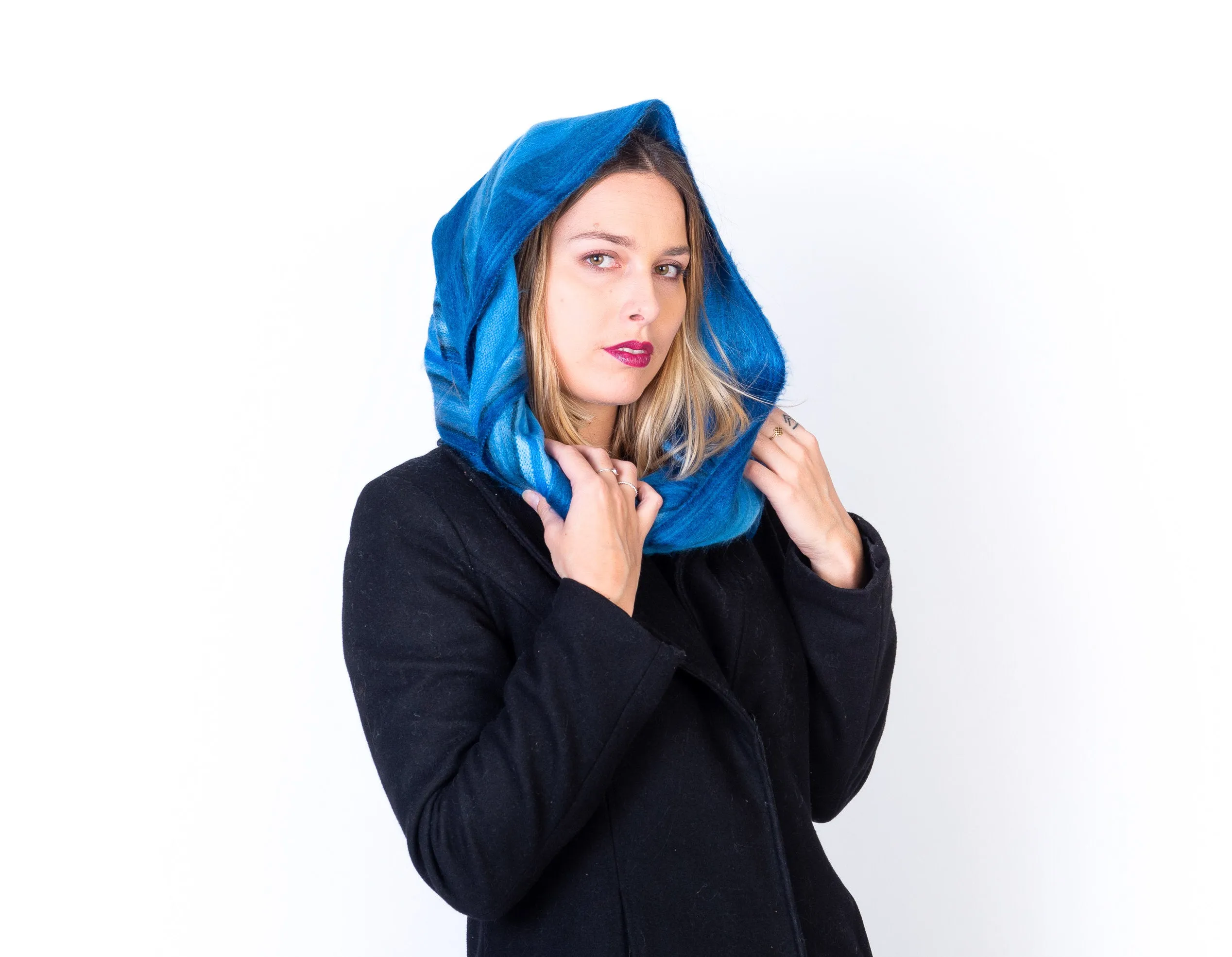 Lush Alpaca Wool Oversized Infinity Scarf (Blue)