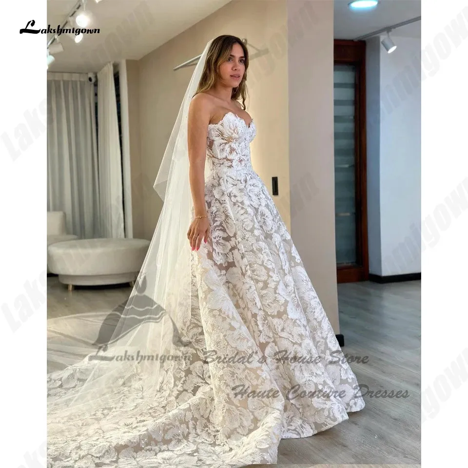 Luxury Lace Boho Wedding Gowns Off The Shoulder Robe Mariee Sparkly Champagne Bridal Dresses