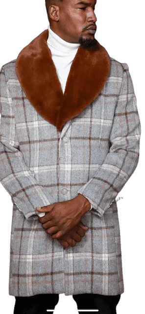 Mens Brown Color Plaid Overcoats