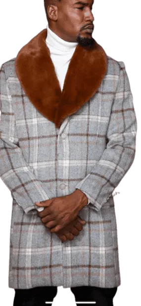 Mens Brown Color Plaid Overcoats