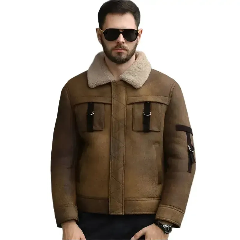 Men's Brown Shearling B3 Bomber Motorcycle Jacket - Classic & Warm