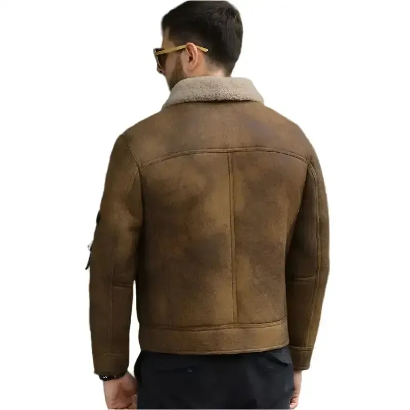 Men's Brown Shearling B3 Bomber Motorcycle Jacket - Classic & Warm