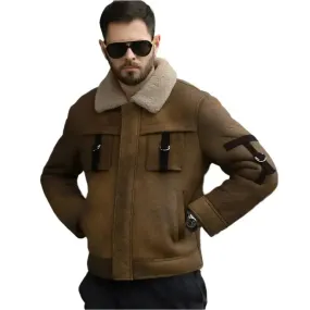 Men's Brown Shearling B3 Bomber Motorcycle Jacket - Classic & Warm