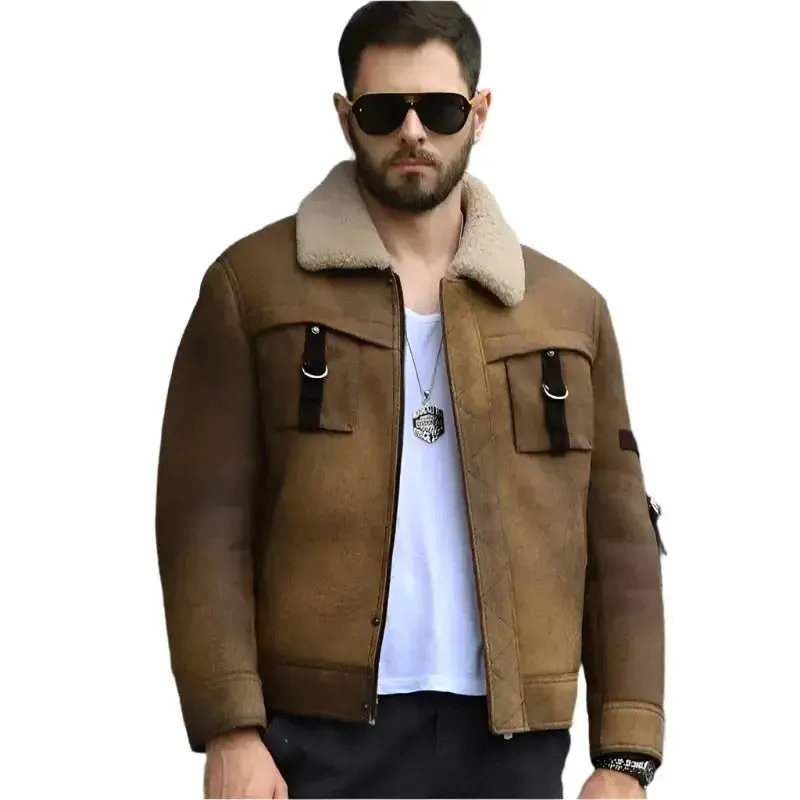 Men's Brown Shearling B3 Bomber Motorcycle Jacket - Classic & Warm