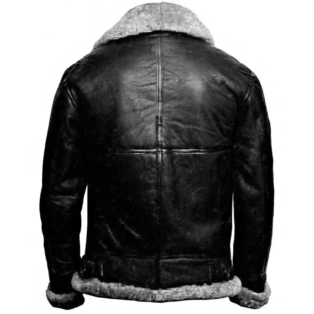 Men's Grey RAF Aviator Pilot Flying B3 Bomber Leather Jacket