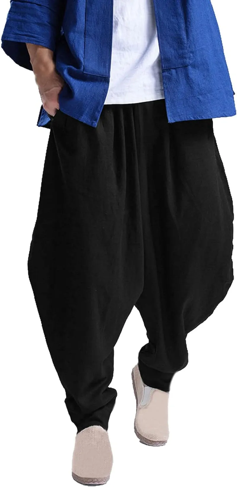 Men'S Harem Pants Loose Stretchy Waist Casual Hippie Trousers