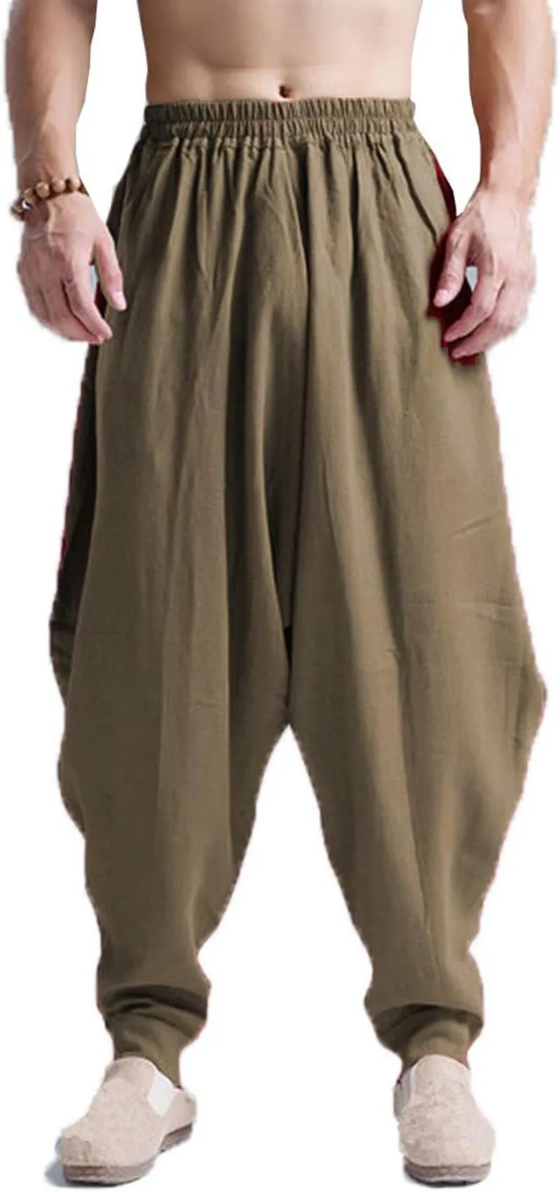 Men'S Harem Pants Loose Stretchy Waist Casual Hippie Trousers