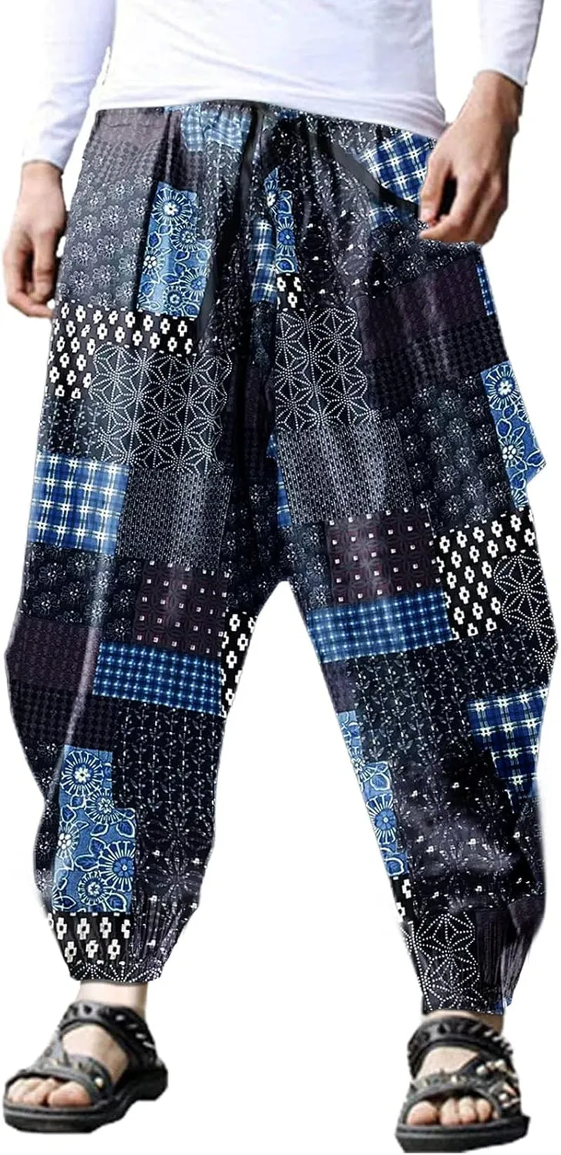 Men'S Harem Pants Loose Stretchy Waist Casual Hippie Trousers