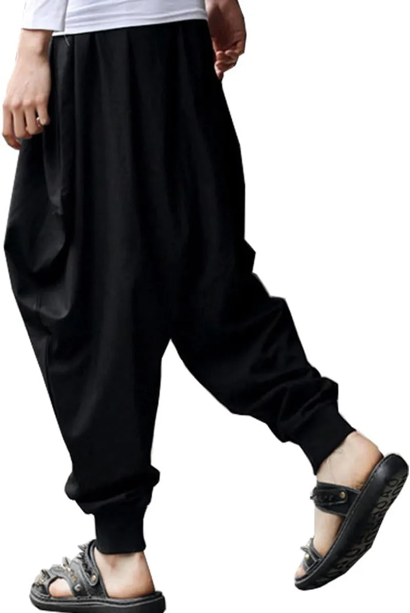 Men'S Harem Pants Loose Stretchy Waist Casual Hippie Trousers