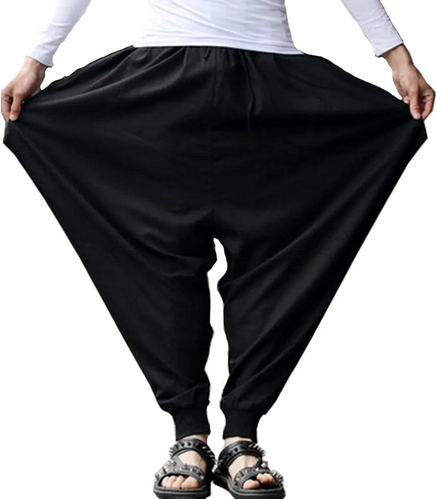 Men'S Harem Pants Loose Stretchy Waist Casual Hippie Trousers