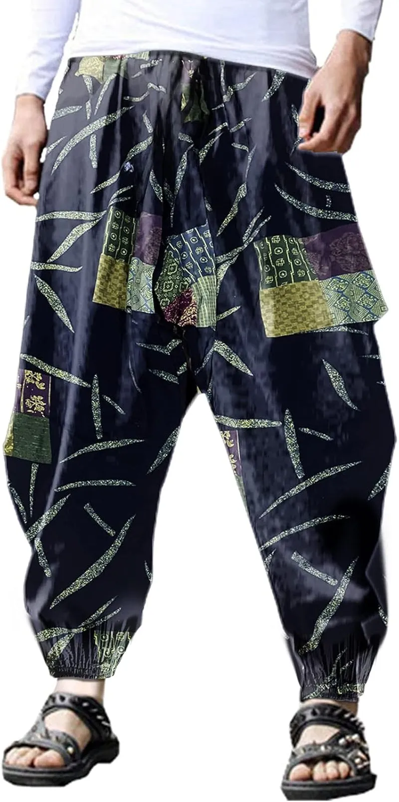 Men'S Harem Pants Loose Stretchy Waist Casual Hippie Trousers