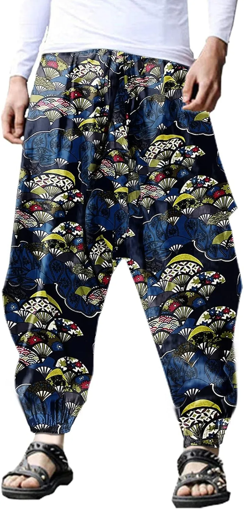 Men'S Harem Pants Loose Stretchy Waist Casual Hippie Trousers