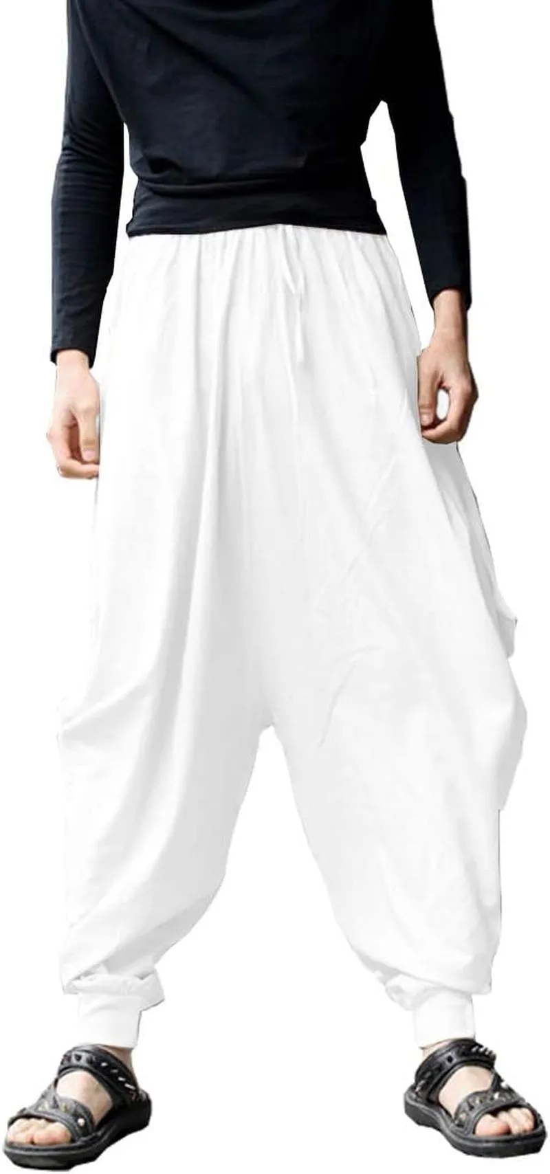 Men'S Harem Pants Loose Stretchy Waist Casual Hippie Trousers
