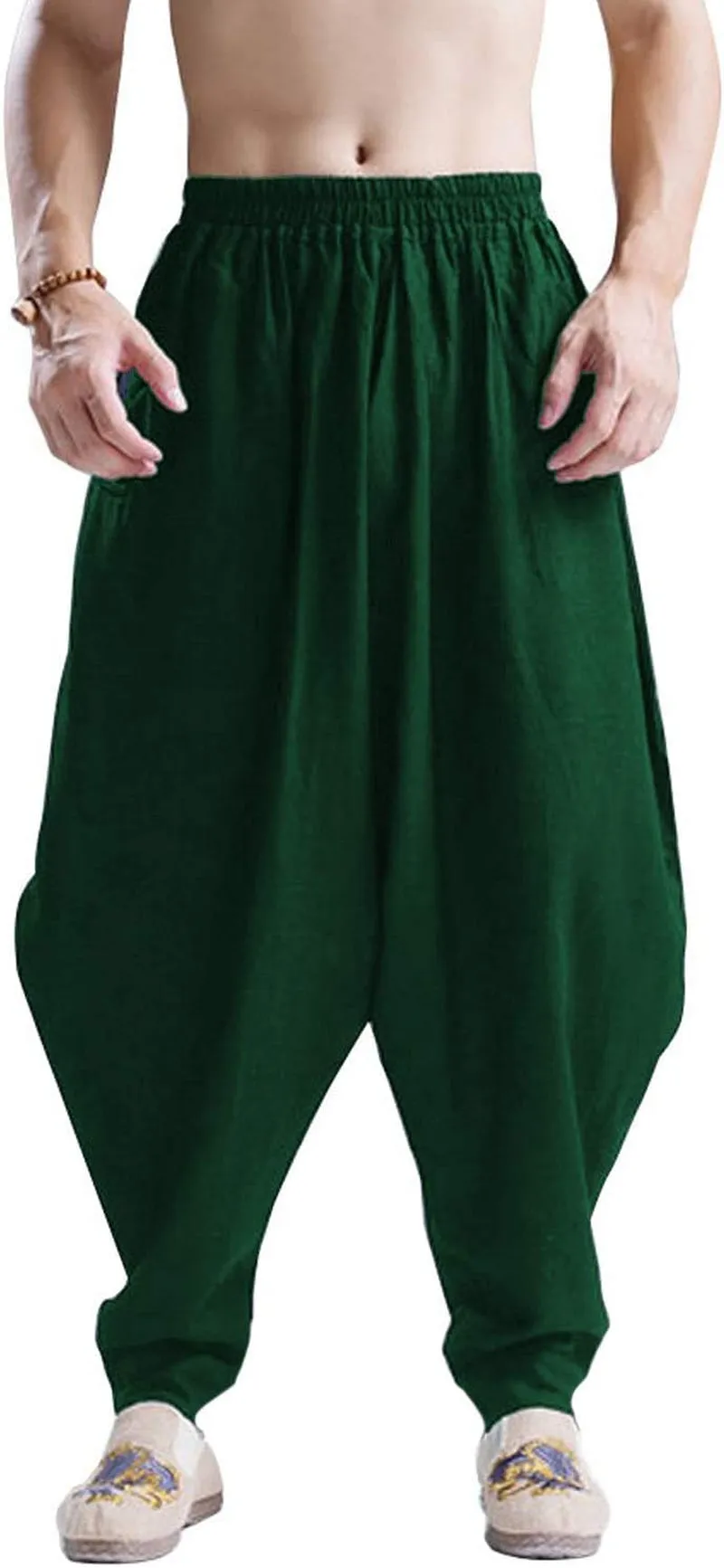 Men'S Harem Pants Loose Stretchy Waist Casual Hippie Trousers