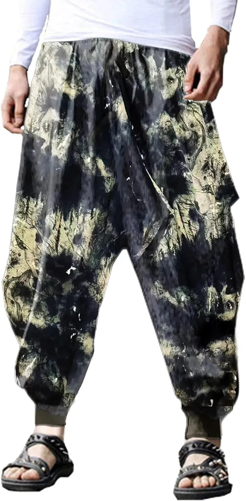 Men'S Harem Pants Loose Stretchy Waist Casual Hippie Trousers