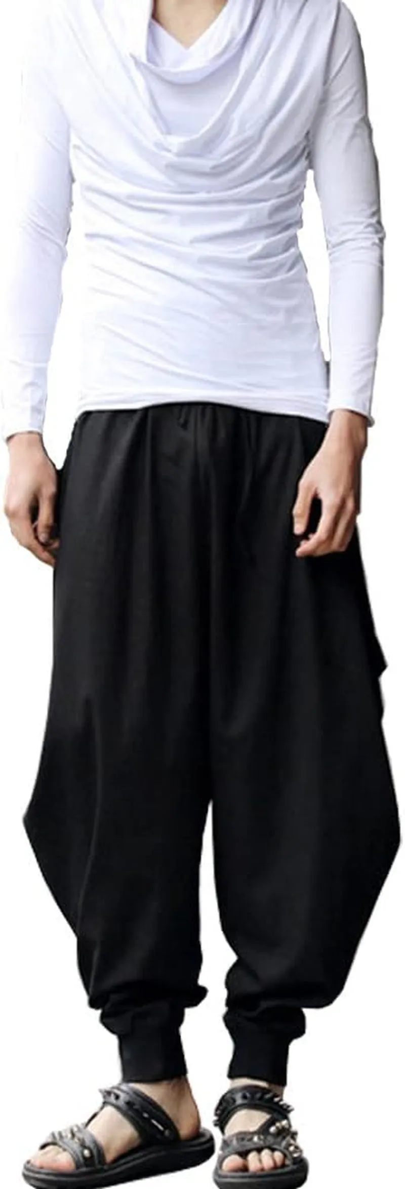 Men'S Harem Pants Loose Stretchy Waist Casual Hippie Trousers
