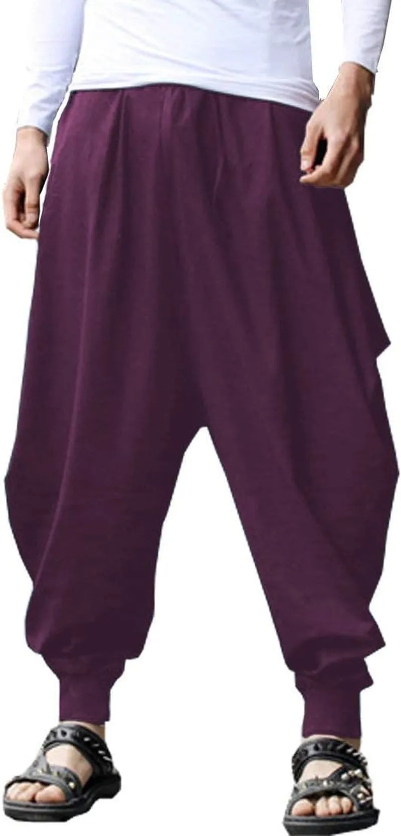 Men'S Harem Pants Loose Stretchy Waist Casual Hippie Trousers