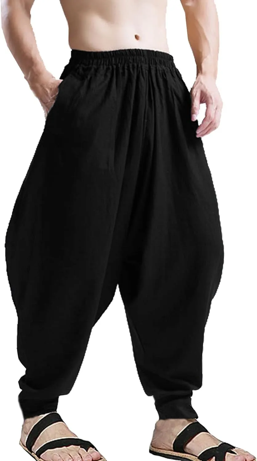 Men'S Harem Pants Loose Stretchy Waist Casual Hippie Trousers