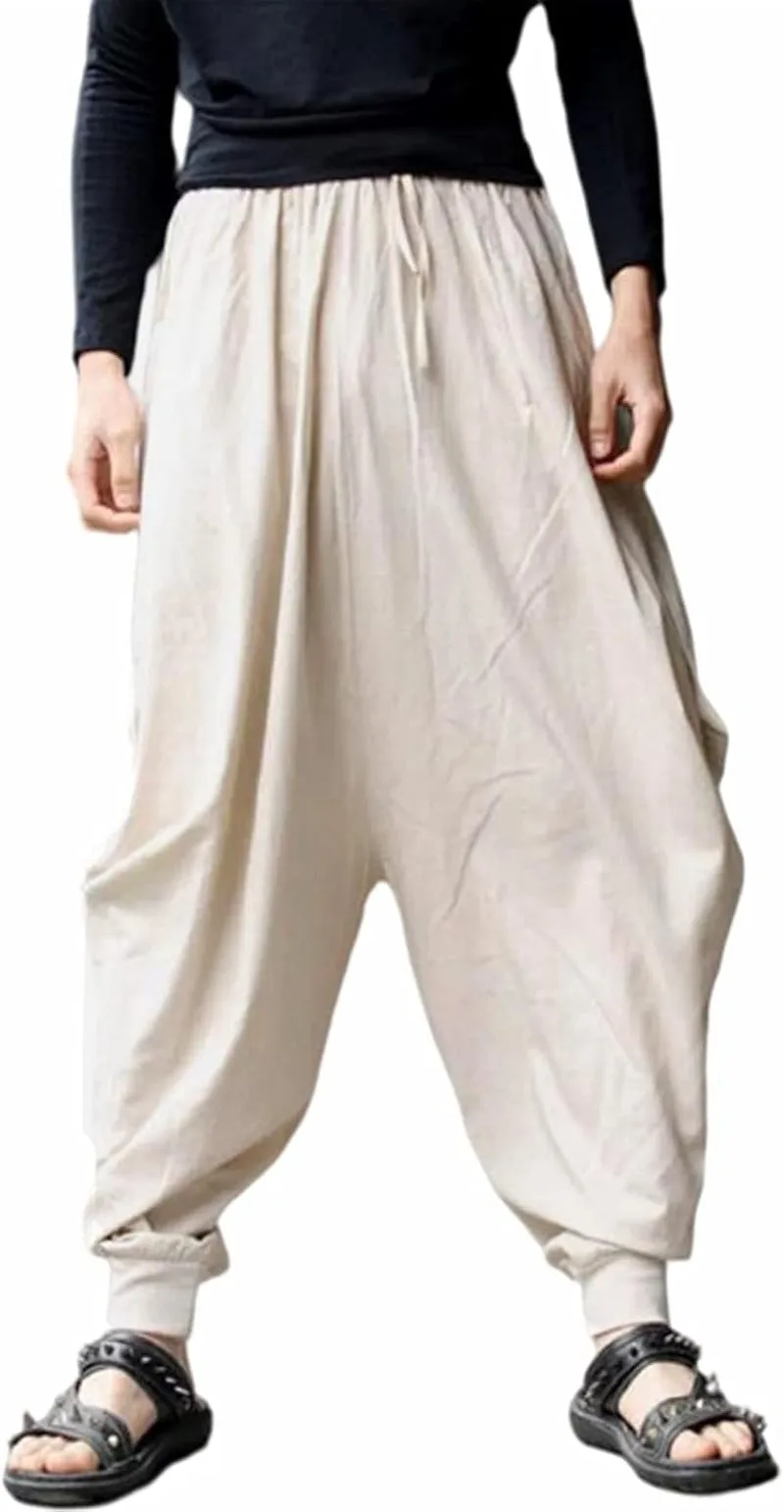 Men'S Harem Pants Loose Stretchy Waist Casual Hippie Trousers