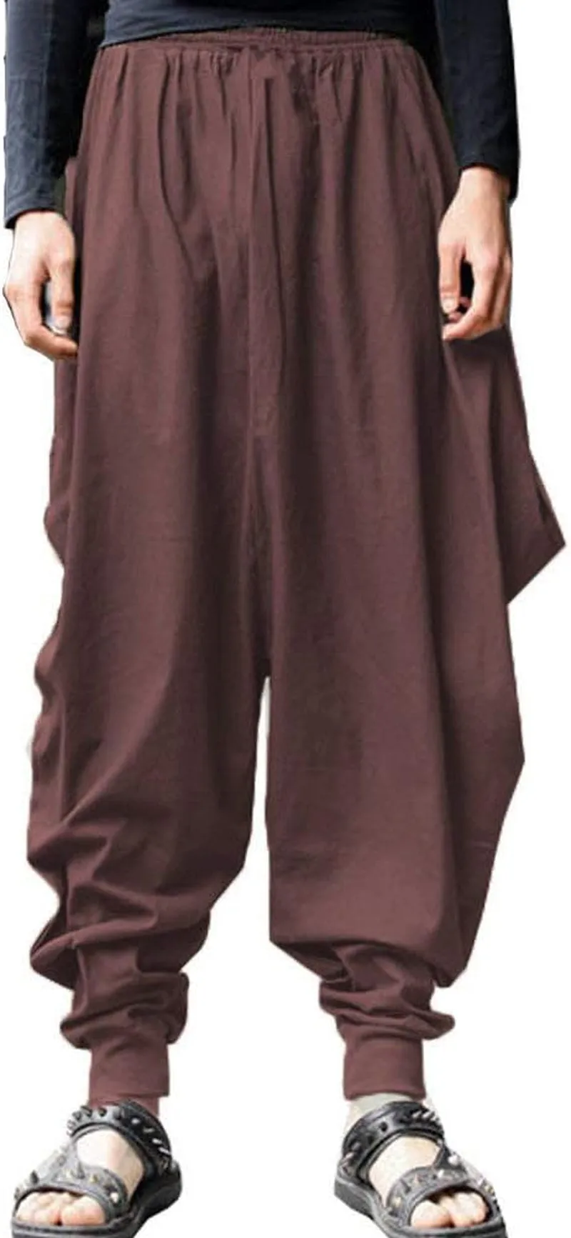 Men'S Harem Pants Loose Stretchy Waist Casual Hippie Trousers