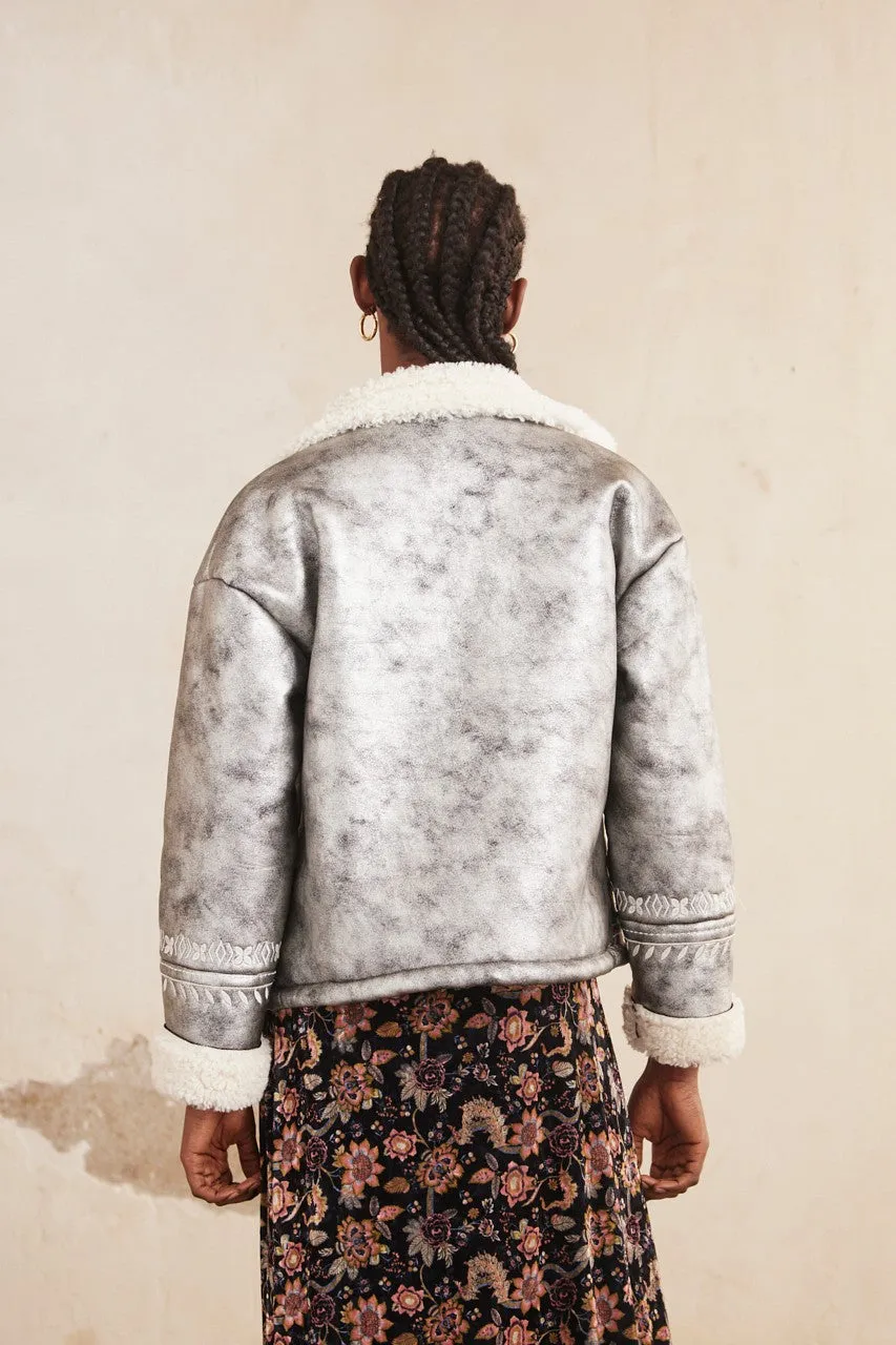 Metallic Jacket with Shearling Lining - Silver