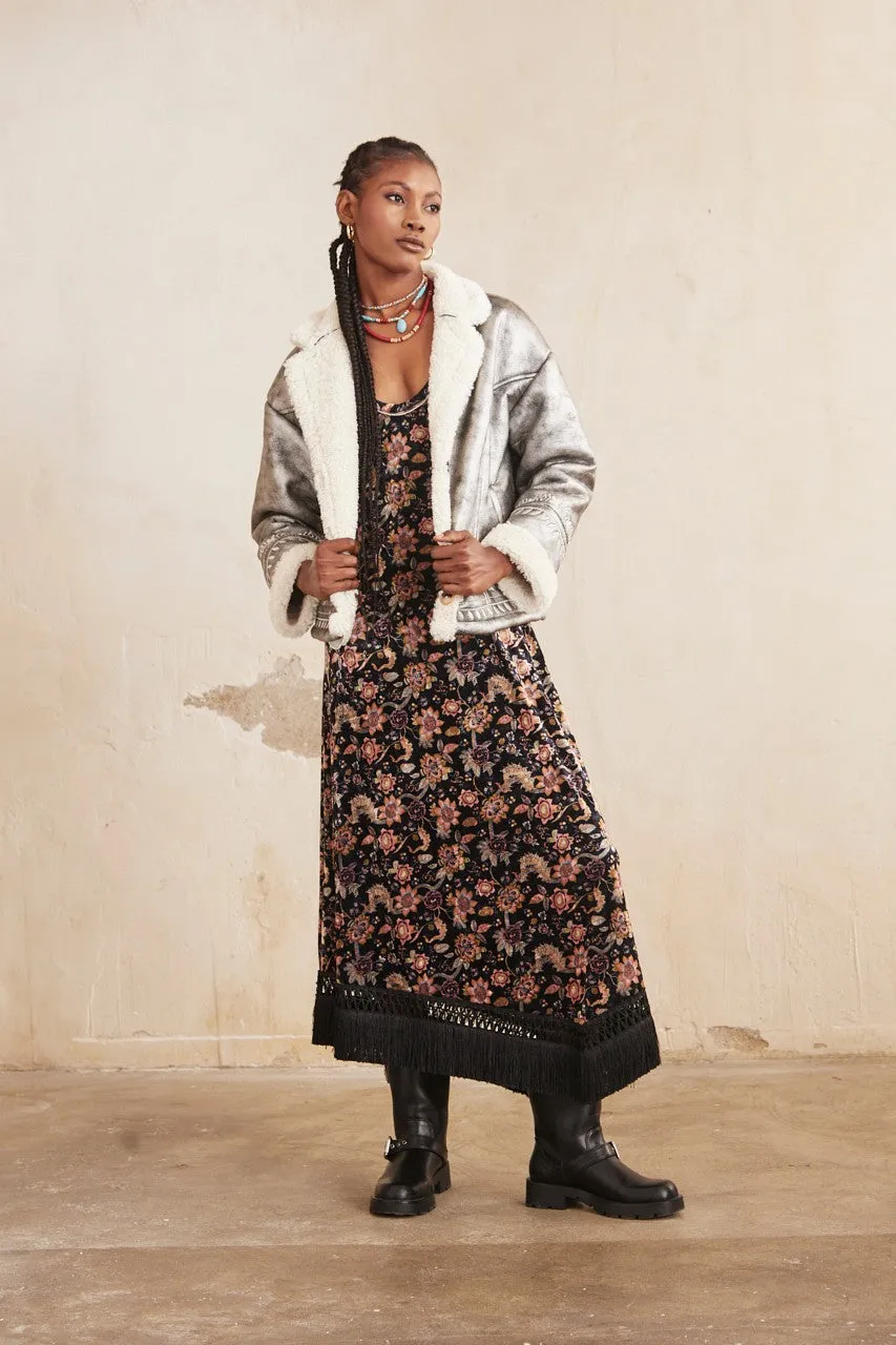 Metallic Jacket with Shearling Lining - Silver