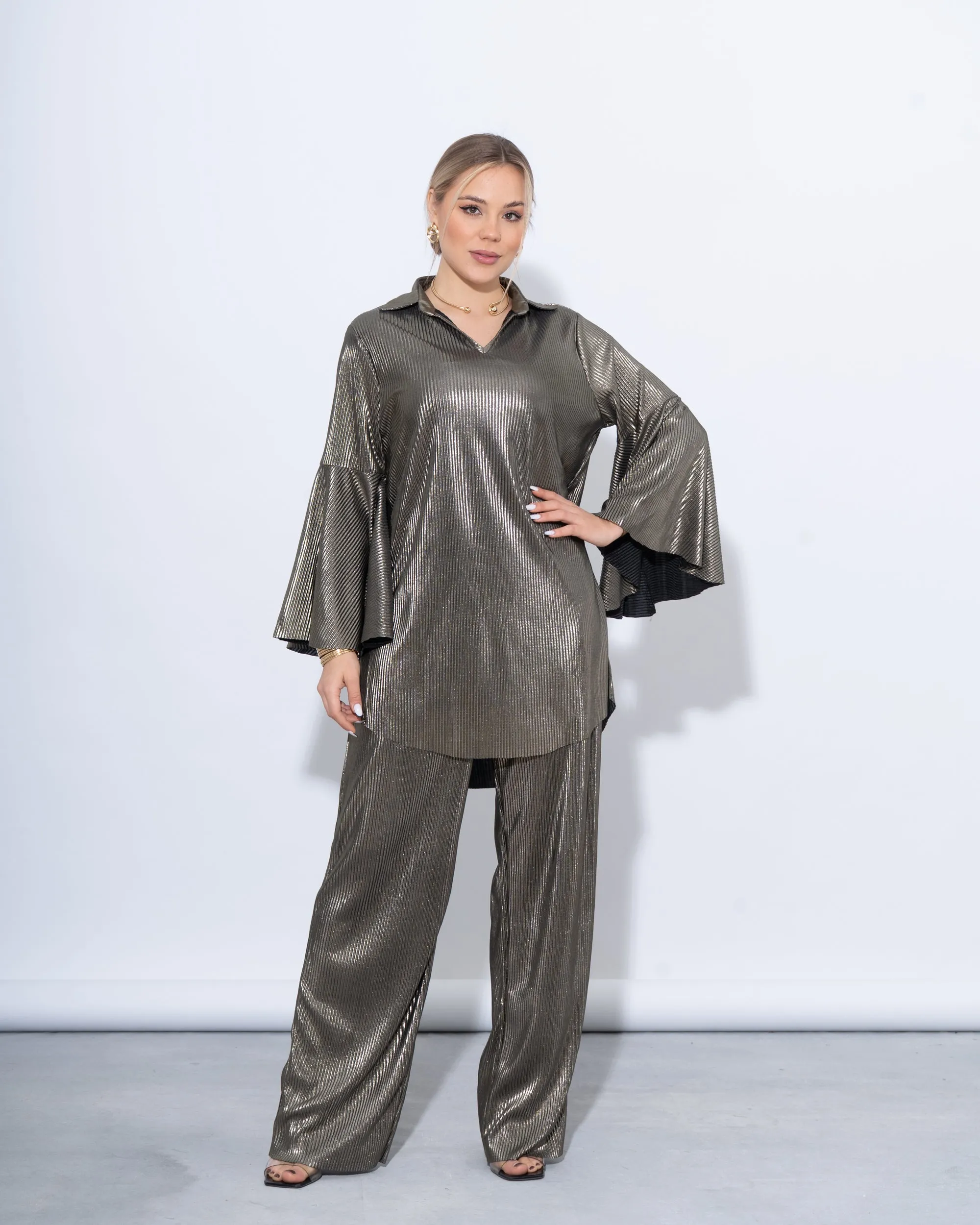 Metallic Pleated Top