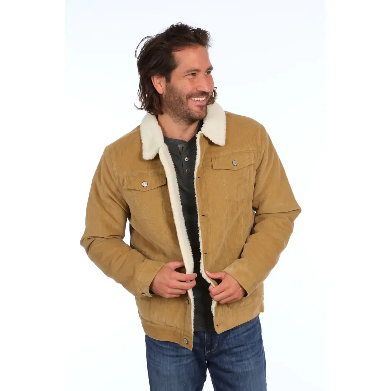 Miners Clothing Company Tan Corduroy Shearling Lined Trucker Jacket