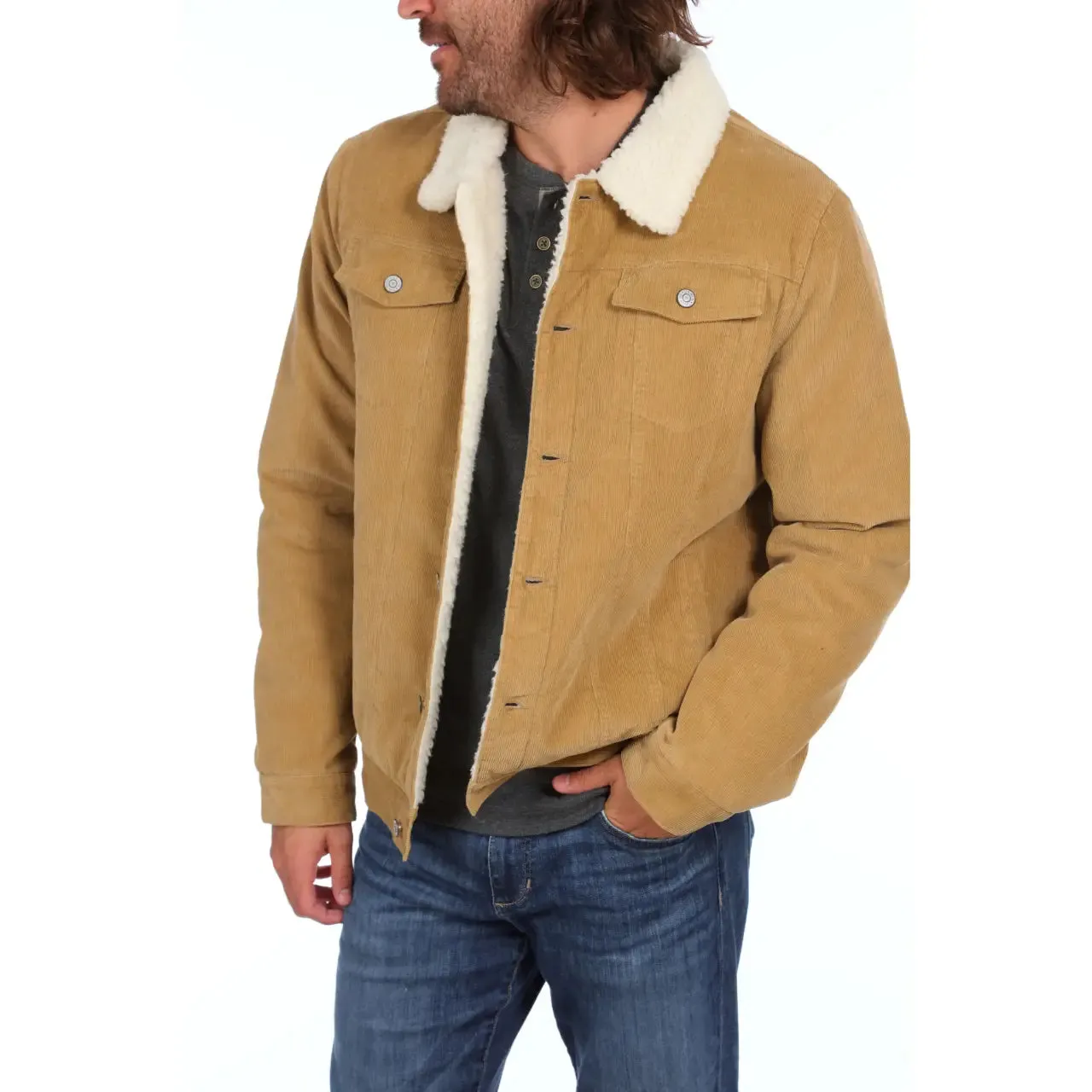 Miners Clothing Company Tan Corduroy Shearling Lined Trucker Jacket