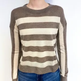Mocha Stripe Fine Knit Cashmere Crew Neck Jumper Extra Small