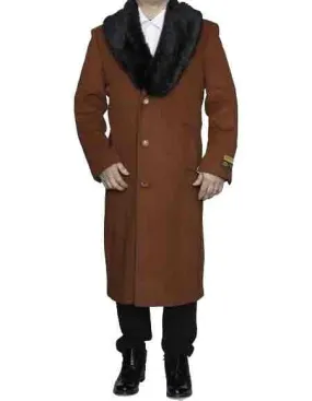 Moscow: RUST REMOVABLE FUR COLLAR WOOL FULL LENGTH - MENS TOPCOAT / OVERCOAT