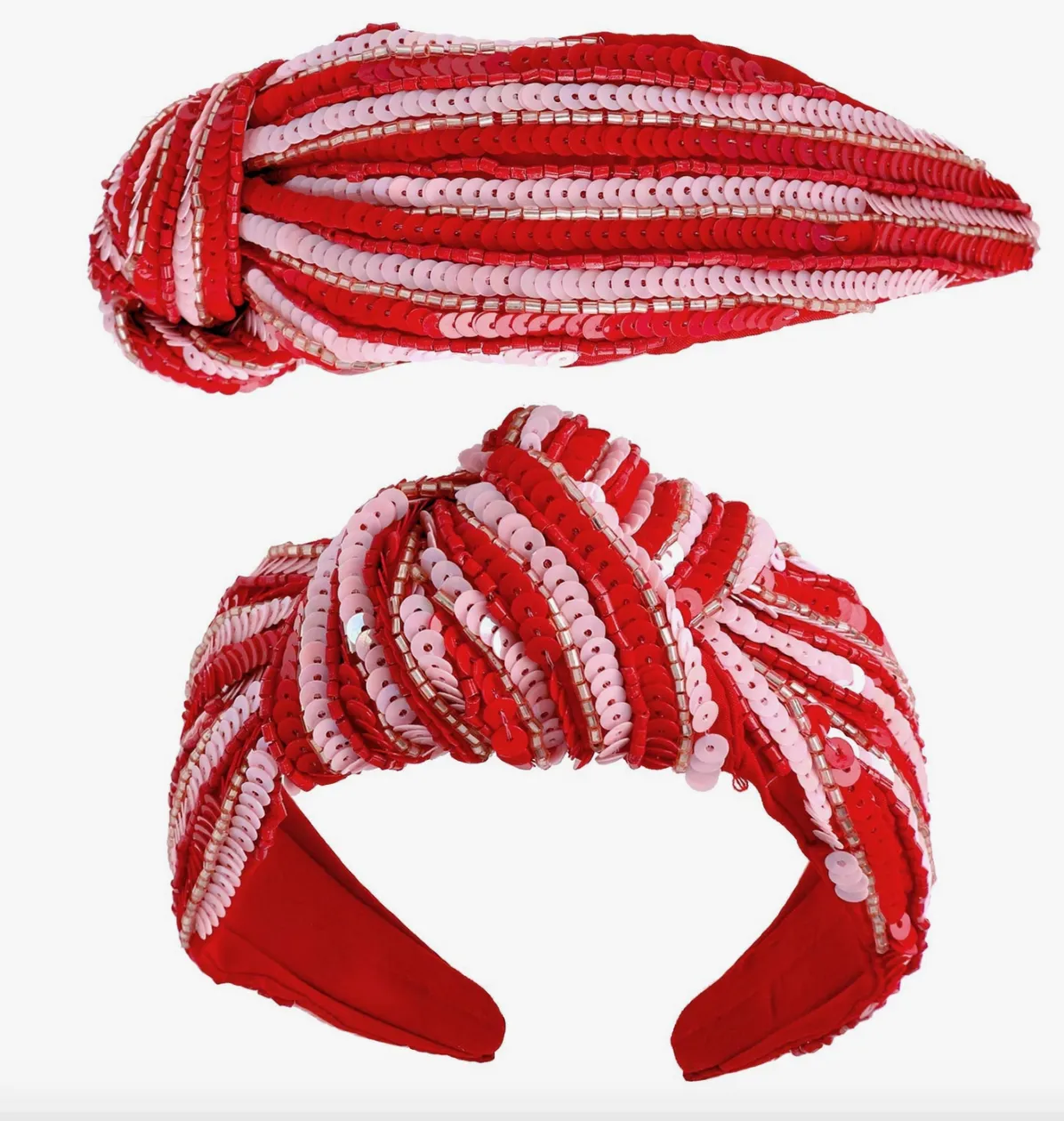 Natasha Red & Pink Striped Sequined Headband