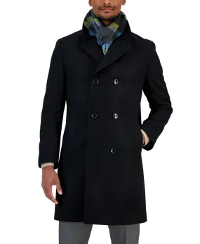 Nautica Mens Regular fit Overcoat Coat 38 S Black Solid Double Breasted