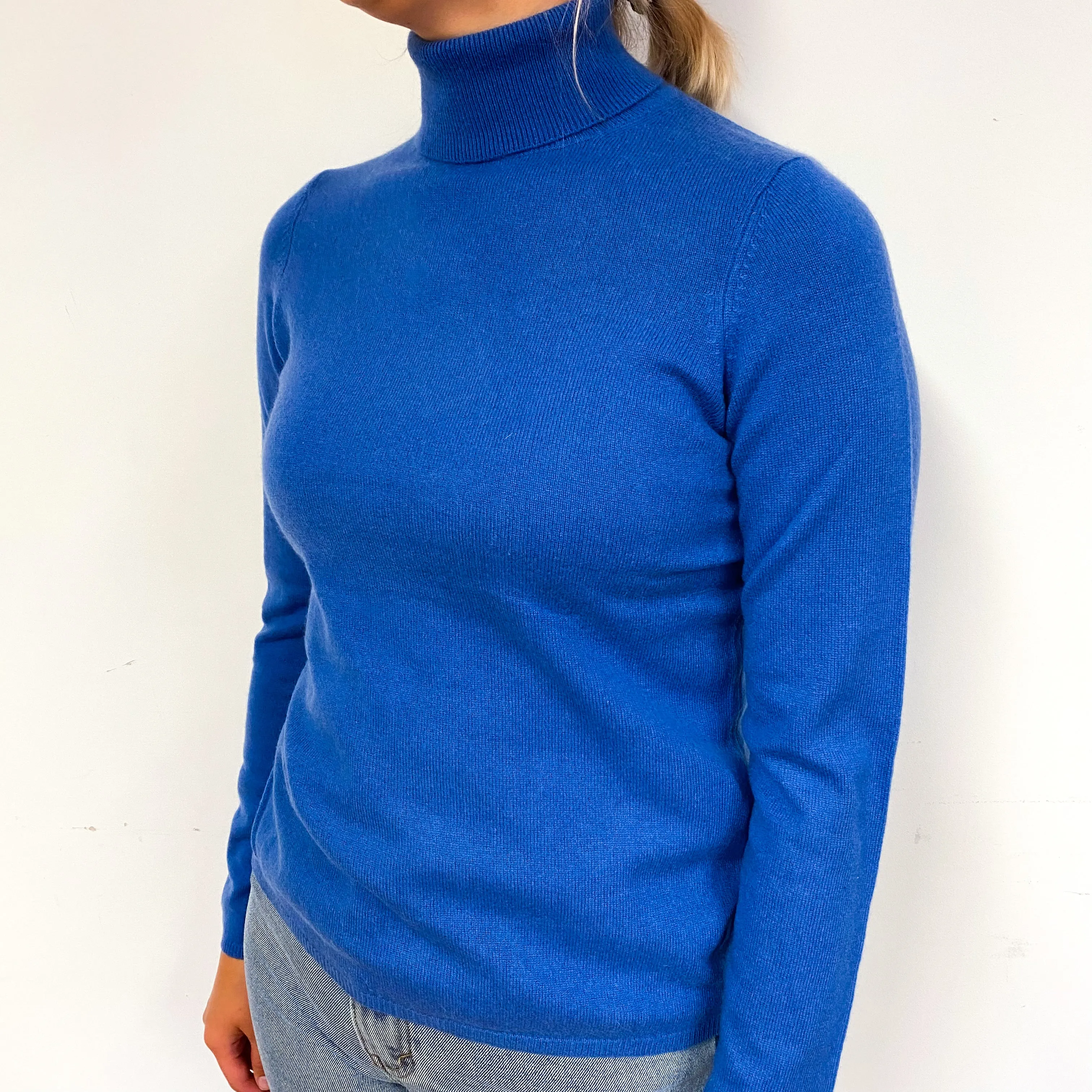 Naval Blue Cashmere Polo Neck Jumper Small