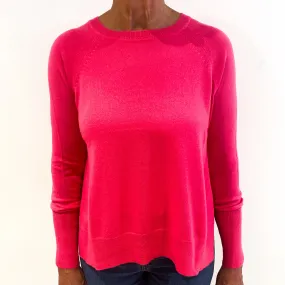 Neon Pink Cashmere Slouchy Crew Neck Jumper Medium