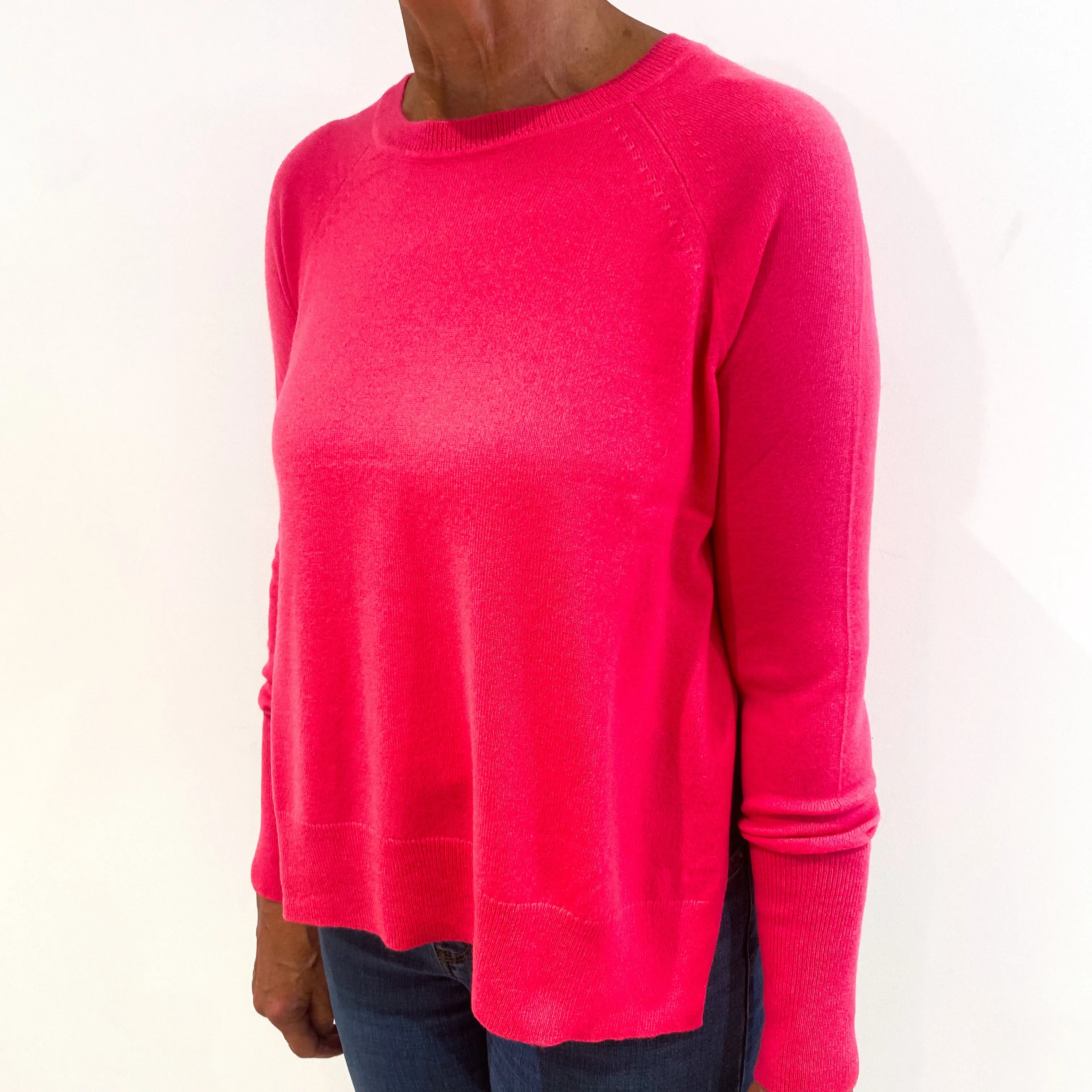 Neon Pink Cashmere Slouchy Crew Neck Jumper Medium