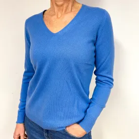 New Cornflower Blue Cashmere V-Neck Jumper Medium