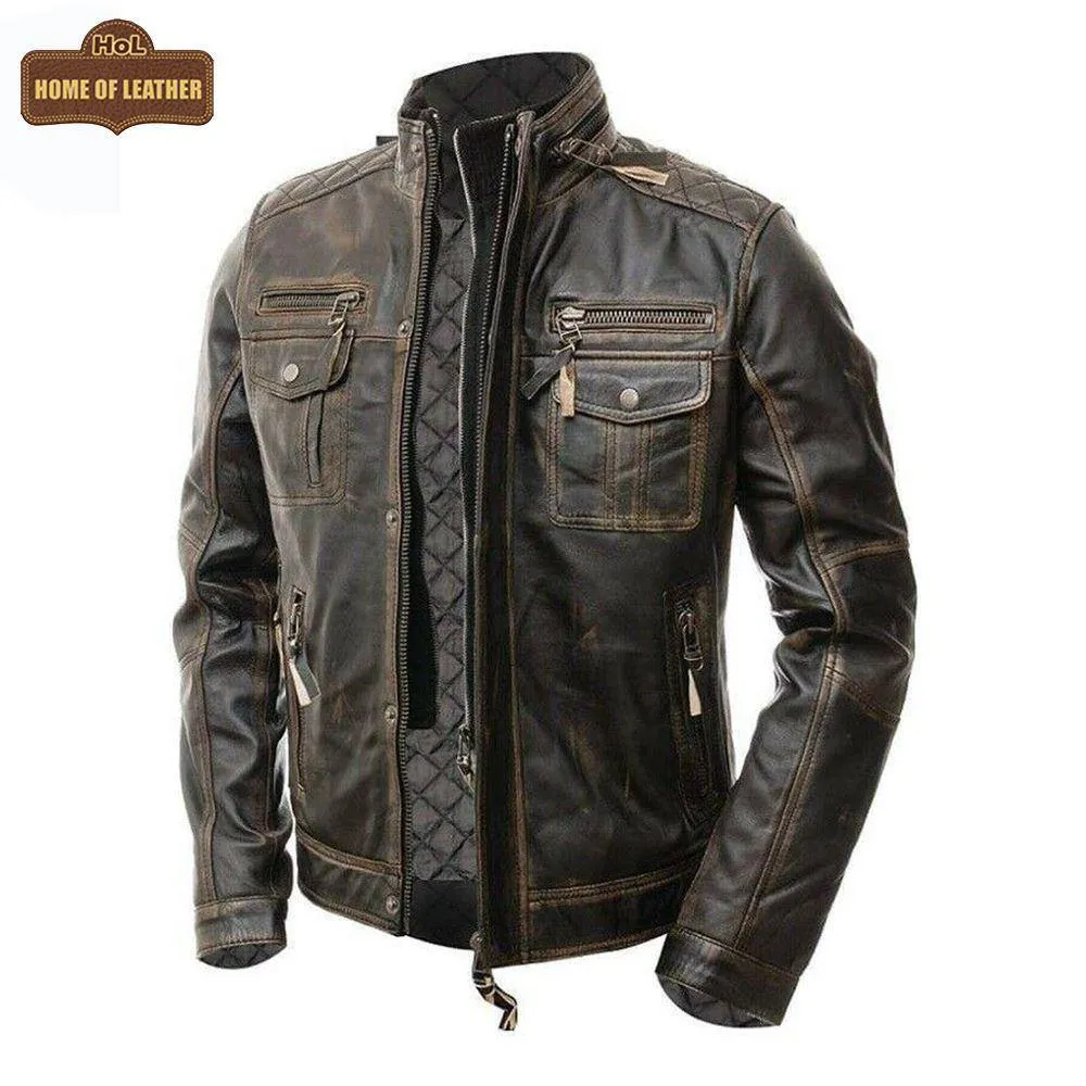 New M036 Multi Zipper Distressed Casual Wear Biker  Men's Jacket