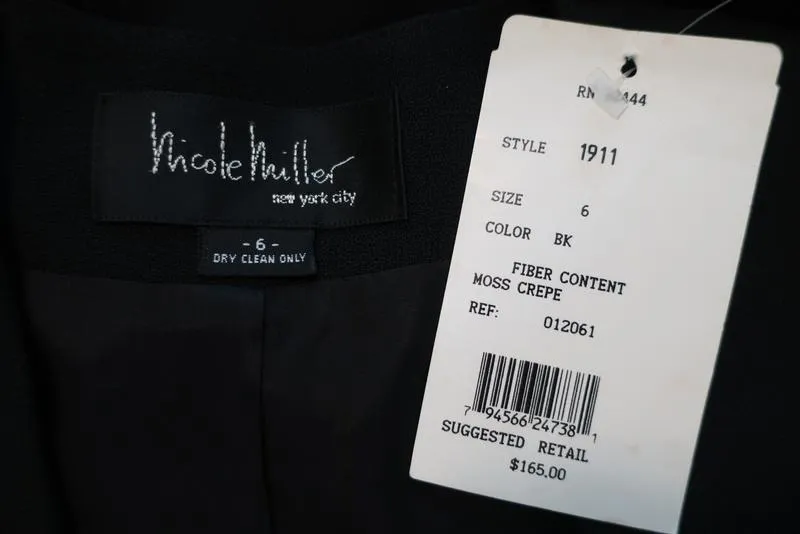 Nicole Miller Cropped Jacket Black Crepe Open-Front Size 6 NEW