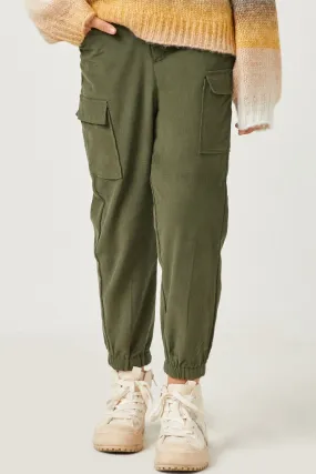 Olive Corduroy Zip Fly Cargo Joggers