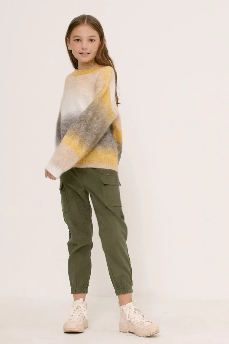 Olive Corduroy Zip Fly Cargo Joggers