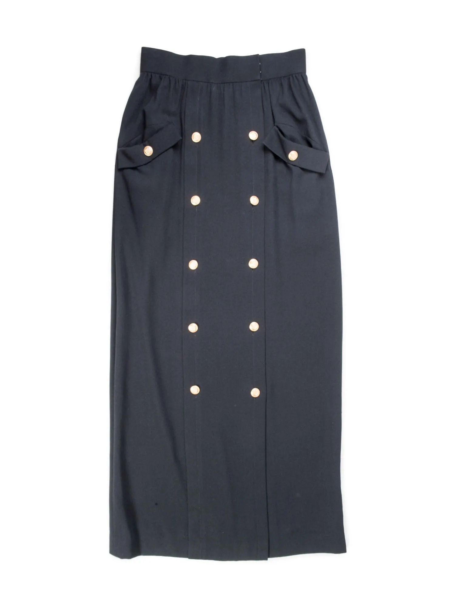 Oscar De La Renta Vintage Buttoned Maxi Skirt Black Gold